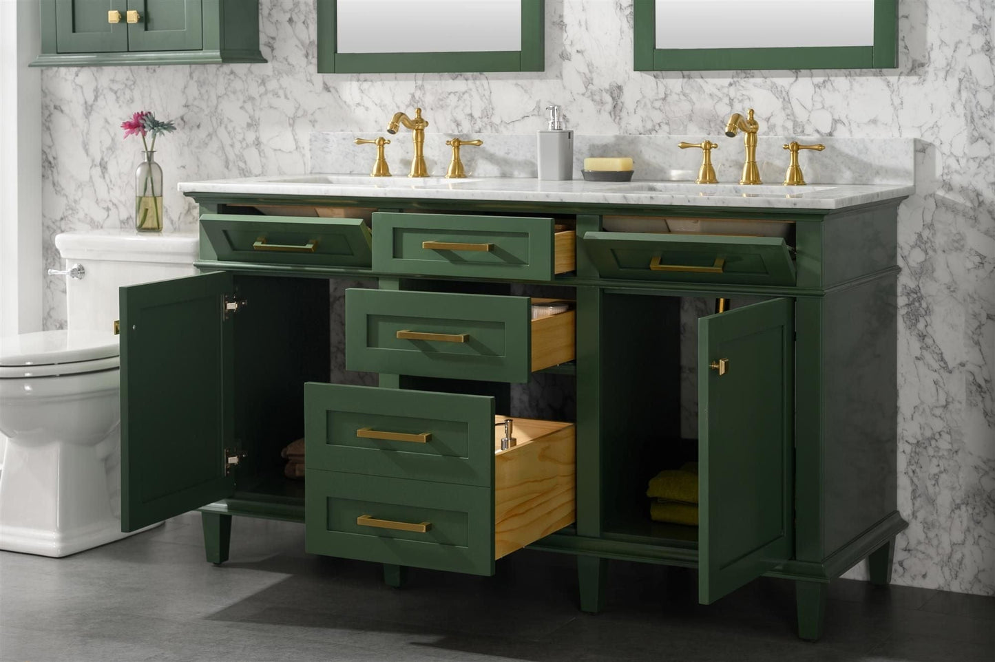 Legion Furniture WLF2260D-VG Legion Furniture WLF2260D-VG 60" Vogue Green Finish Double-Sink Vanity Cabinet with Carrara White Top