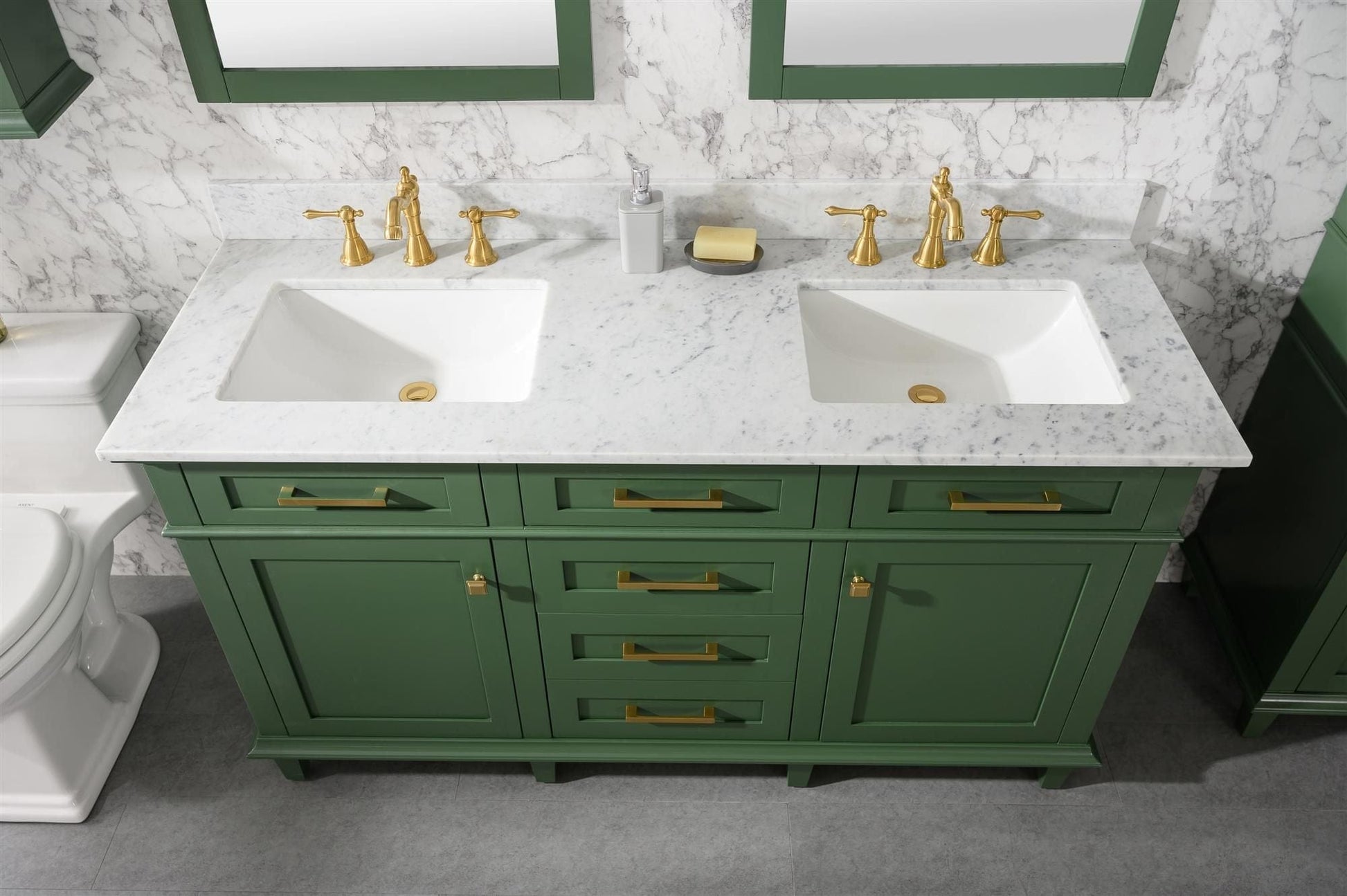 Legion Furniture WLF2260D-VG Legion Furniture WLF2260D-VG 60" Vogue Green Finish Double-Sink Vanity Cabinet with Carrara White Top