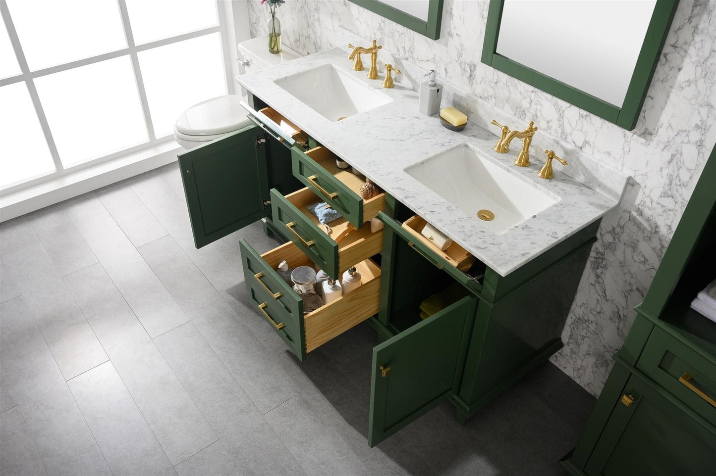 Legion Furniture WLF2260D-VG Legion Furniture WLF2260D-VG 60" Vogue Green Finish Double-Sink Vanity Cabinet with Carrara White Top