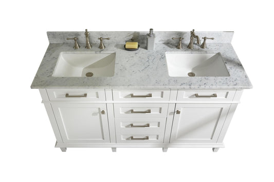 Legion Furniture WLF2260D-W Legion Furniture WLF2260D-W 60" White Finish Double-Sink Vanity Cabinet with Carrara White Top