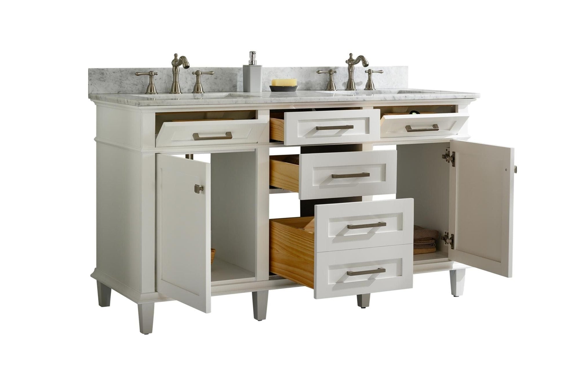 Legion Furniture WLF2260D-W Legion Furniture WLF2260D-W 60" White Finish Double-Sink Vanity Cabinet with Carrara White Top