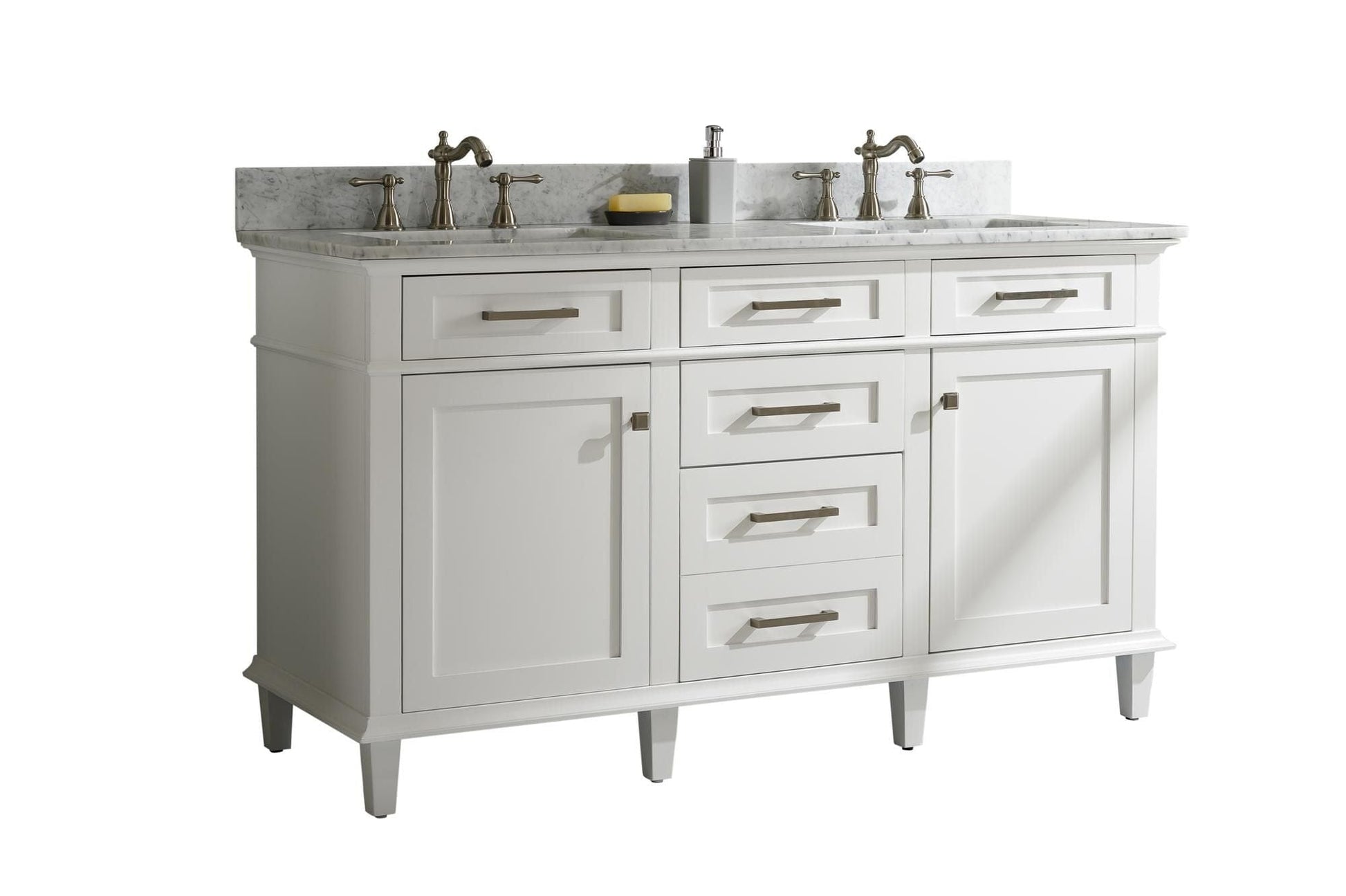 Legion Furniture WLF2260D-W Legion Furniture WLF2260D-W 60" White Finish Double-Sink Vanity Cabinet with Carrara White Top