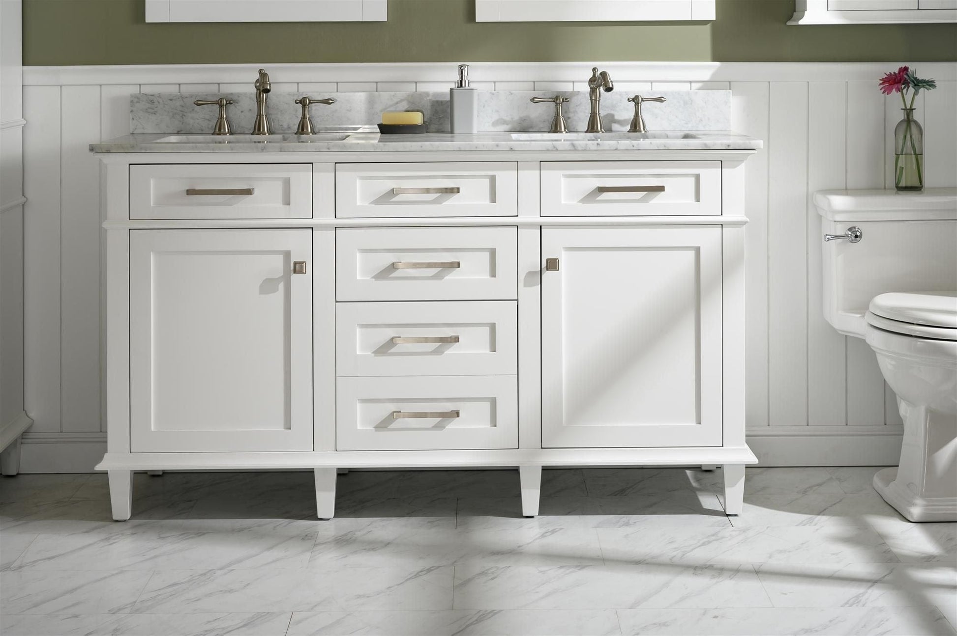 Legion Furniture WLF2260D-W Legion Furniture WLF2260D-W 60" White Finish Double-Sink Vanity Cabinet with Carrara White Top