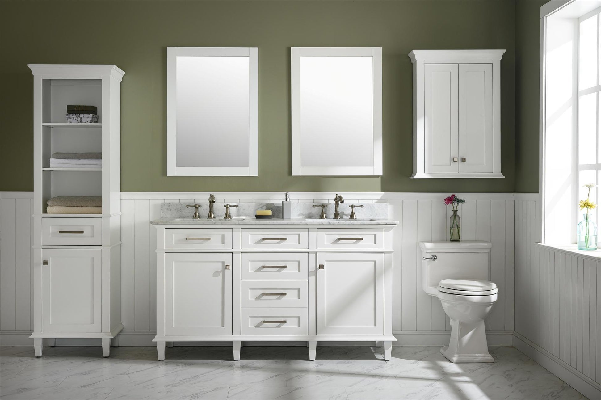 Legion Furniture WLF2260D-W Legion Furniture WLF2260D-W 60" White Finish Double-Sink Vanity Cabinet with Carrara White Top