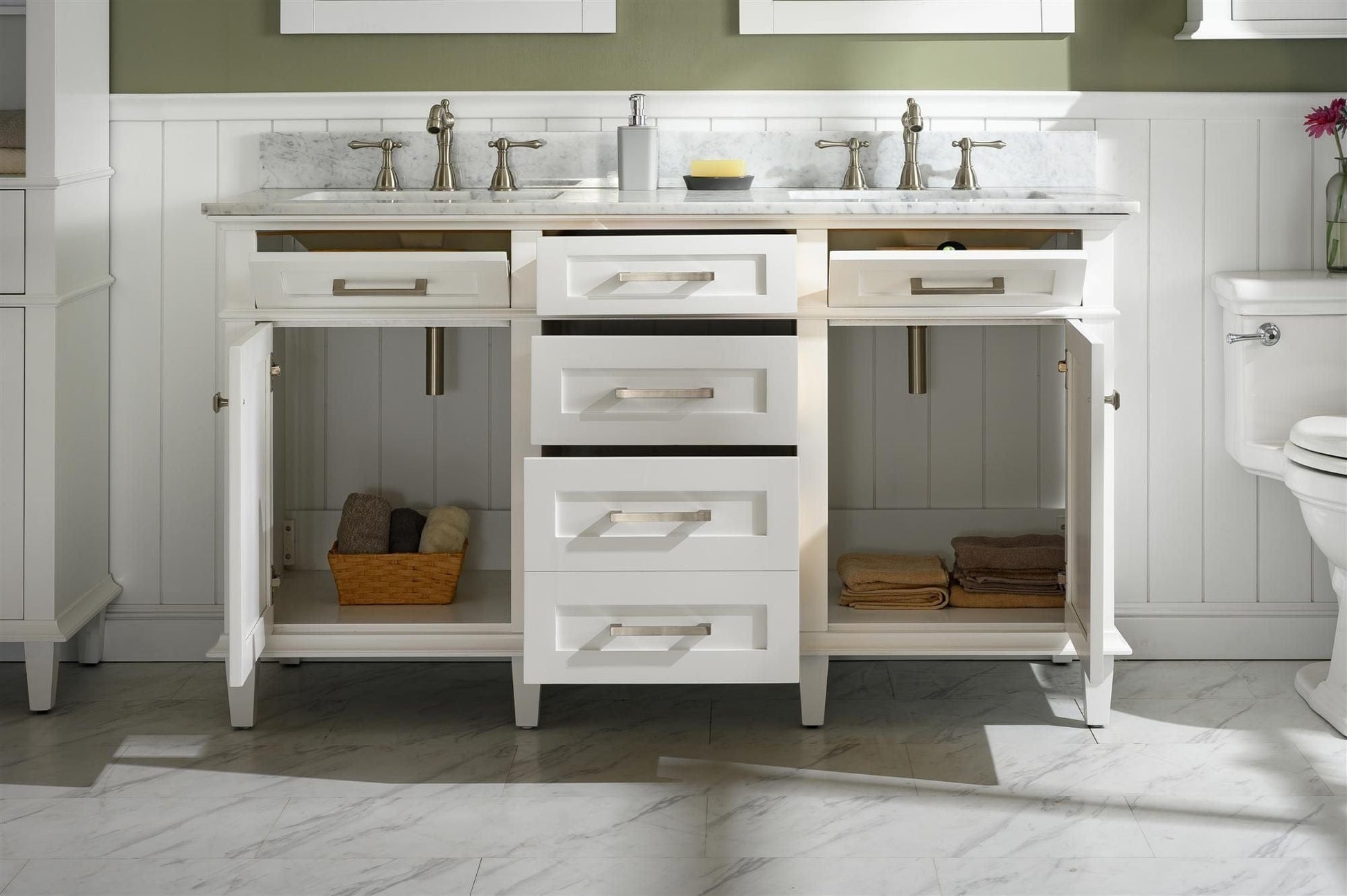 Legion Furniture WLF2260D-W Legion Furniture WLF2260D-W 60" White Finish Double-Sink Vanity Cabinet with Carrara White Top