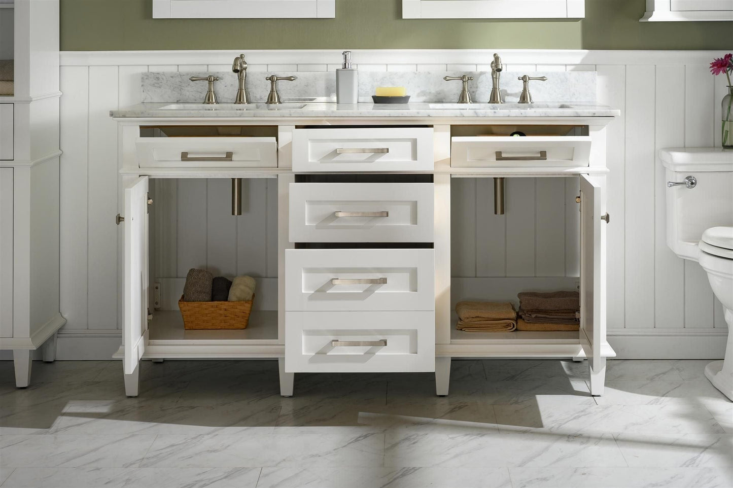 Legion Furniture WLF2260D-W Legion Furniture WLF2260D-W 60" White Finish Double-Sink Vanity Cabinet with Carrara White Top