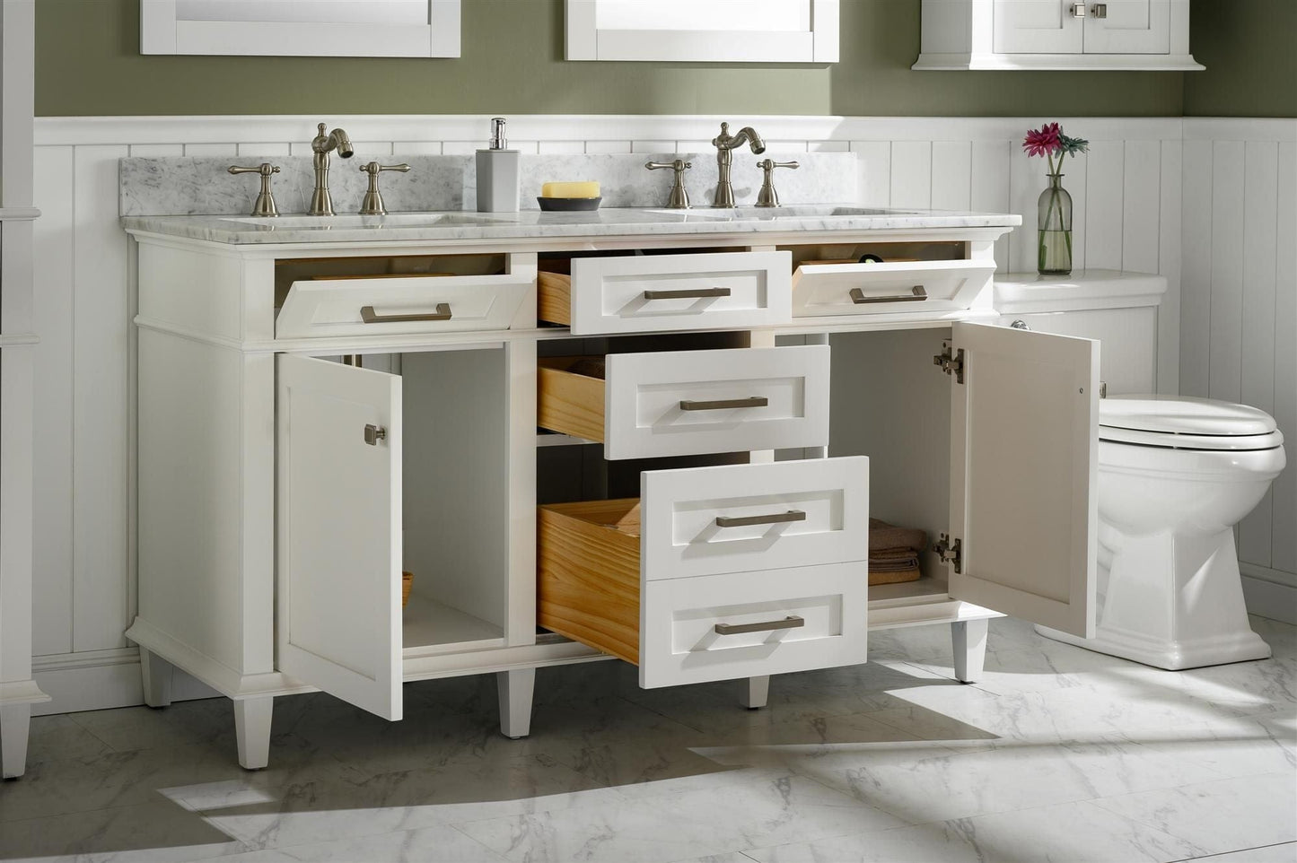 Legion Furniture WLF2260D-W Legion Furniture WLF2260D-W 60" White Finish Double-Sink Vanity Cabinet with Carrara White Top