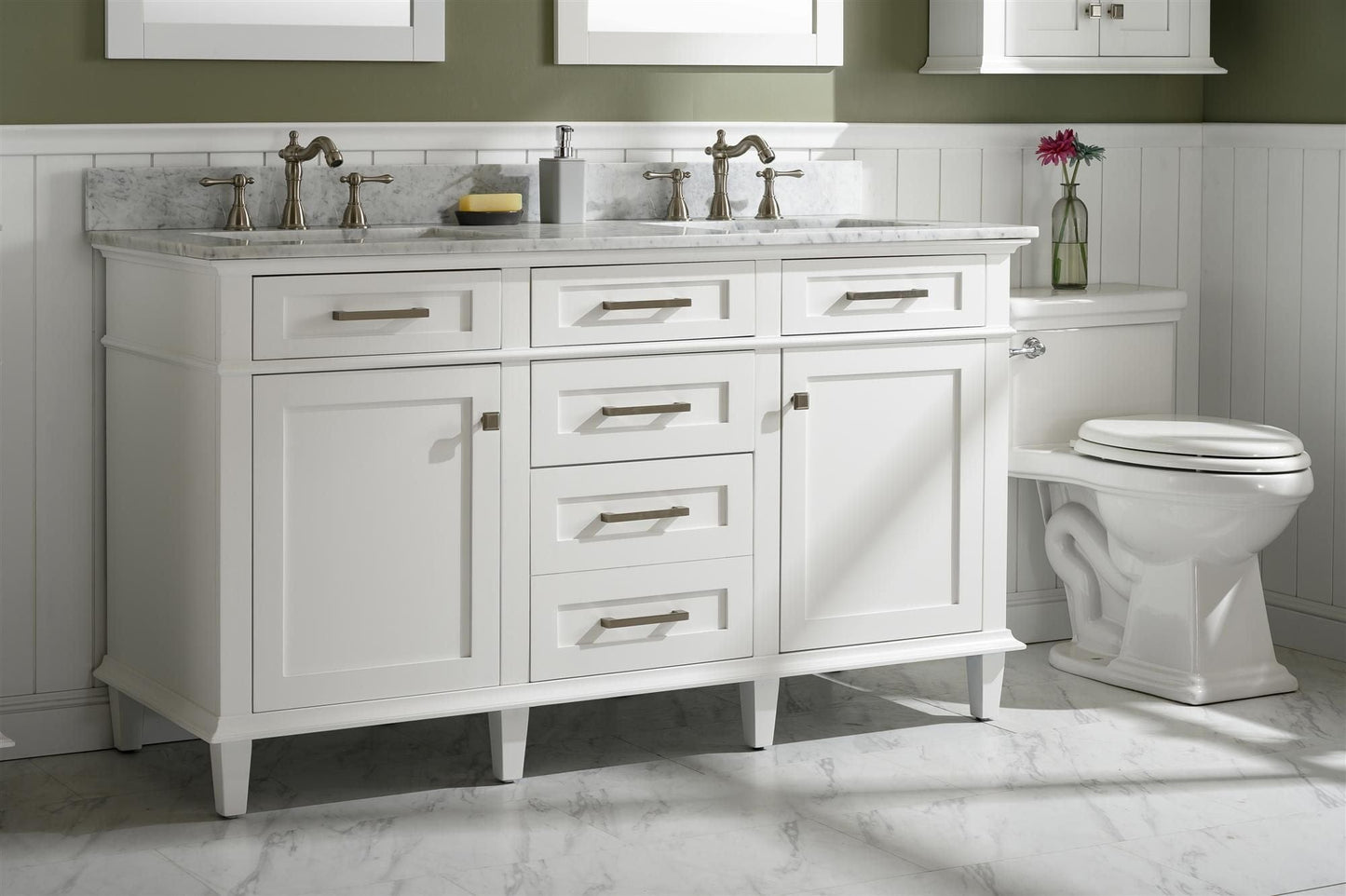 Legion Furniture WLF2260D-W Legion Furniture WLF2260D-W 60" White Finish Double-Sink Vanity Cabinet with Carrara White Top