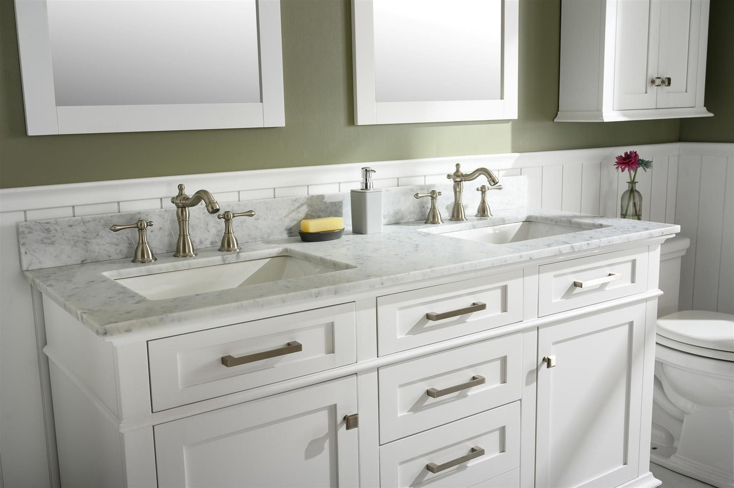 Legion Furniture WLF2260D-W Legion Furniture WLF2260D-W 60" White Finish Double-Sink Vanity Cabinet with Carrara White Top