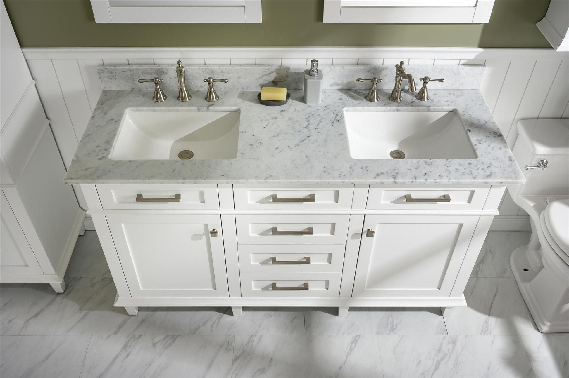 Legion Furniture WLF2260D-W Legion Furniture WLF2260D-W 60" White Finish Double-Sink Vanity Cabinet with Carrara White Top