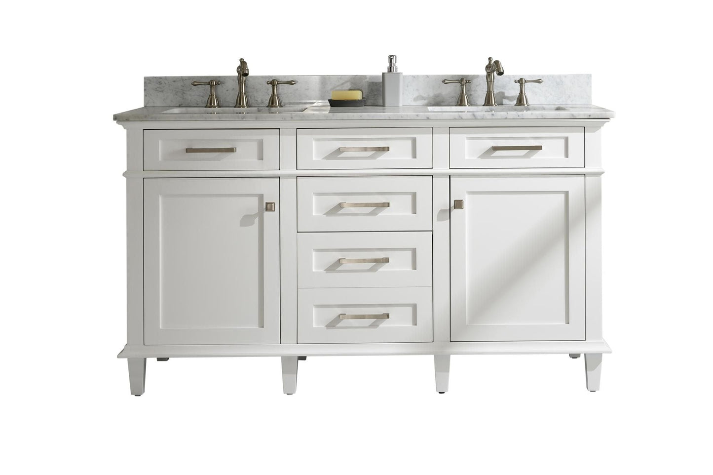 Legion Furniture WLF2260D-W Legion Furniture WLF2260D-W 60" White Finish Double-Sink Vanity Cabinet with Carrara White Top