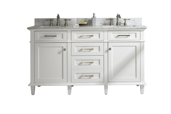 Legion Furniture WLF2260D-W Legion Furniture WLF2260D-W 60 White Finish Double-Sink Vanity Cabinet with Carrara White Top