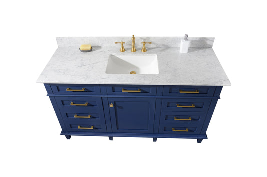 Legion Furniture WLF2260S-B Legion Furniture WLF2260S-B 60" Blue Finish Single-Sink Vanity Cabinet with Carrara White Top