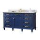 Legion Furniture WLF2260S-B Legion Furniture WLF2260S-B 60" Blue Finish Single-Sink Vanity Cabinet with Carrara White Top