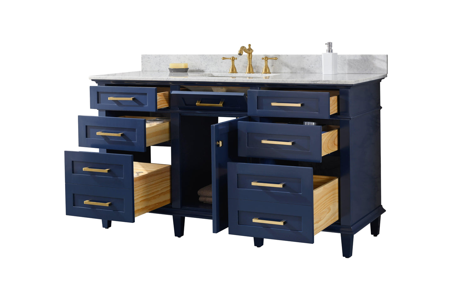 Legion Furniture WLF2260S-B Legion Furniture WLF2260S-B 60" Blue Finish Single-Sink Vanity Cabinet with Carrara White Top