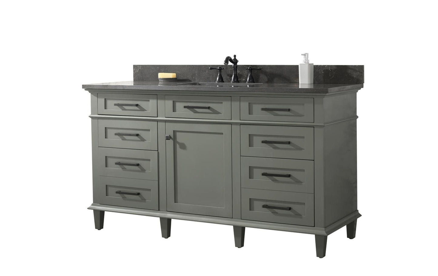 Legion Furniture WLF2260S-PG Legion Furniture WLF2260S-PG 60" Pewter Green Finish Single-Sink Vanity Cabinet with Blue Limestone Top