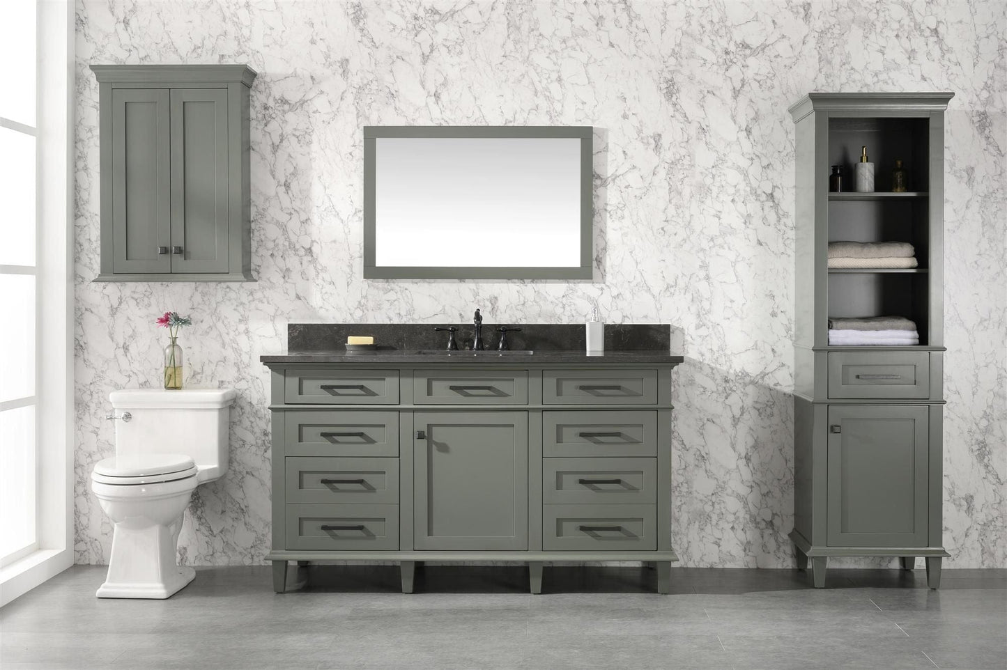 Legion Furniture WLF2260S-PG Legion Furniture WLF2260S-PG 60" Pewter Green Finish Single-Sink Vanity Cabinet with Blue Limestone Top