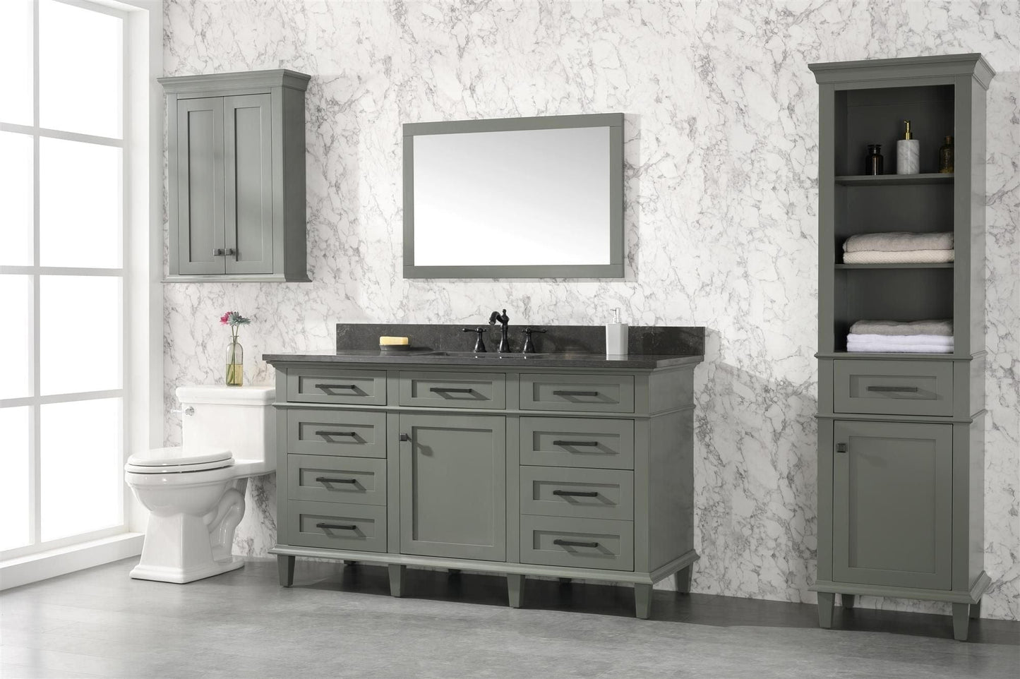 Legion Furniture WLF2260S-PG Legion Furniture WLF2260S-PG 60" Pewter Green Finish Single-Sink Vanity Cabinet with Blue Limestone Top