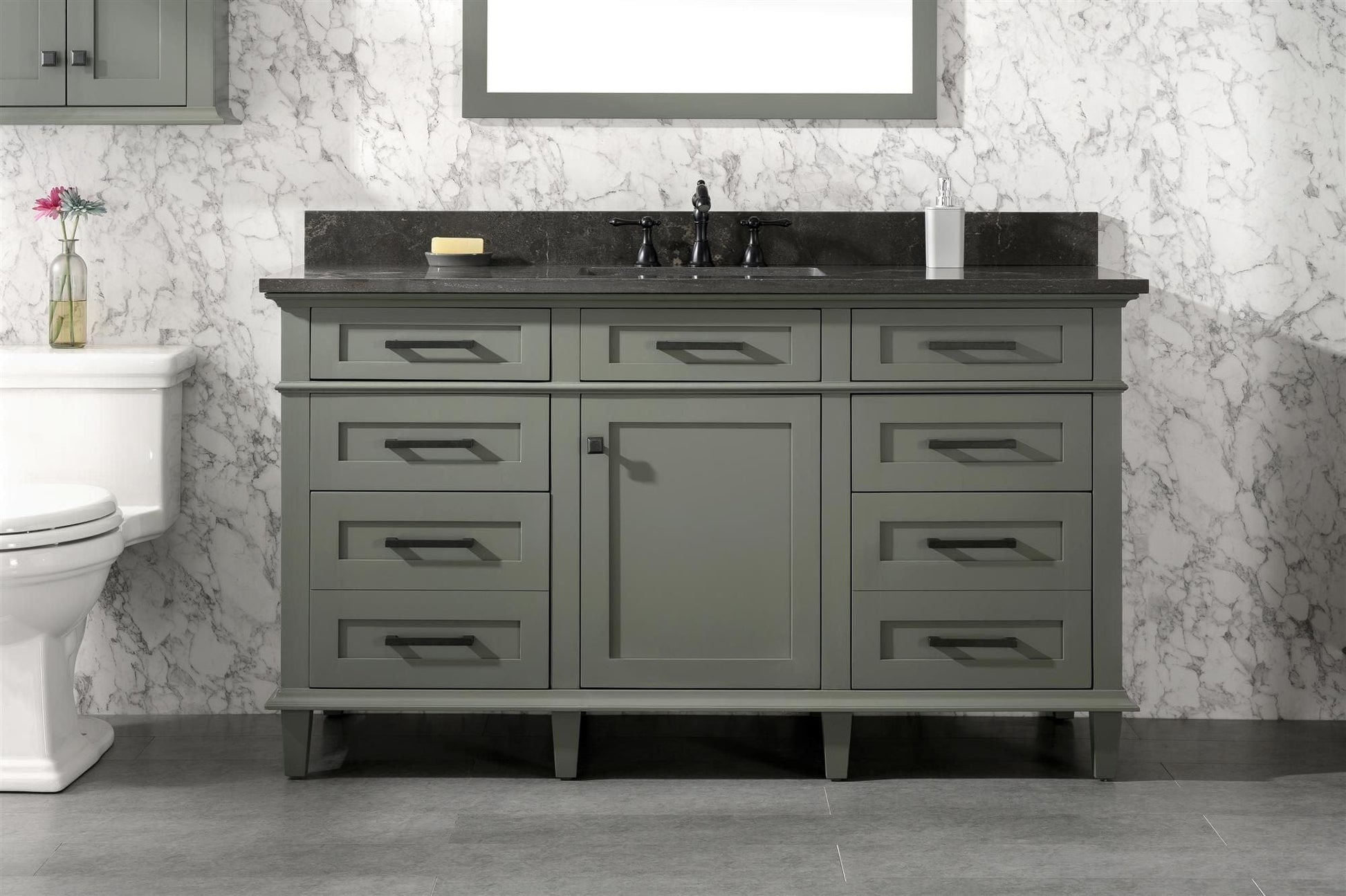 Legion Furniture WLF2260S-PG Legion Furniture WLF2260S-PG 60" Pewter Green Finish Single-Sink Vanity Cabinet with Blue Limestone Top