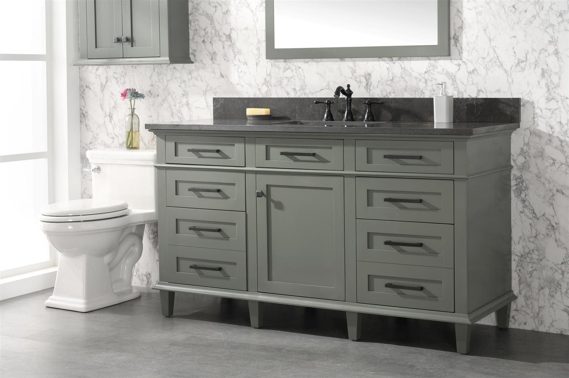 Legion Furniture WLF2260S-PG Legion Furniture WLF2260S-PG 60" Pewter Green Finish Single-Sink Vanity Cabinet with Blue Limestone Top