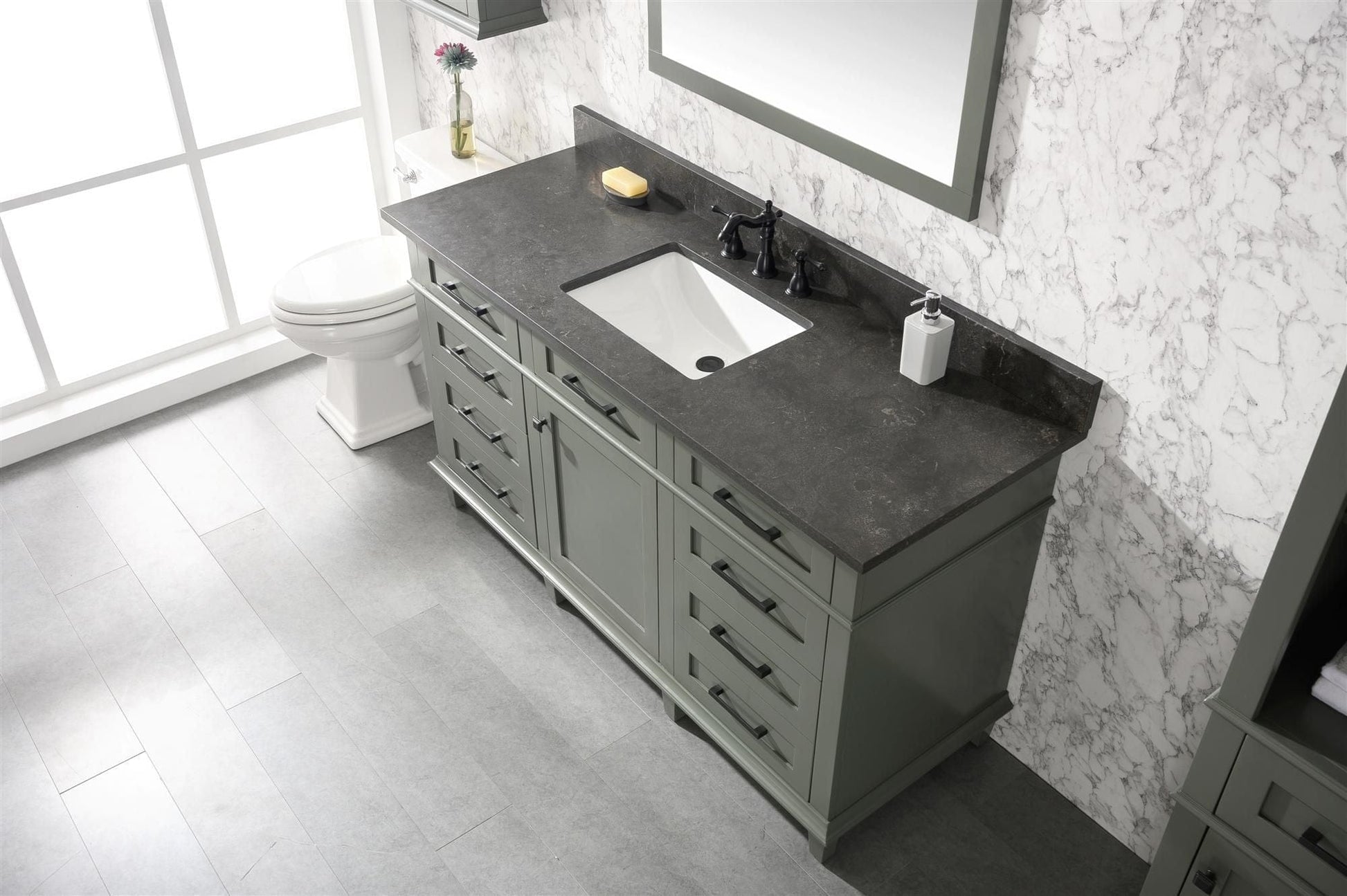 Legion Furniture WLF2260S-PG Legion Furniture WLF2260S-PG 60" Pewter Green Finish Single-Sink Vanity Cabinet with Blue Limestone Top