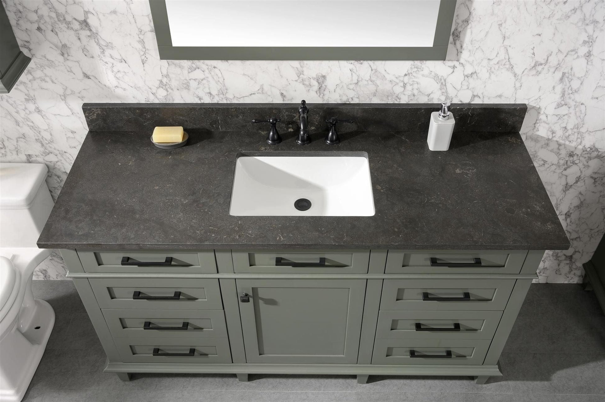 Legion Furniture WLF2260S-PG Legion Furniture WLF2260S-PG 60" Pewter Green Finish Single-Sink Vanity Cabinet with Blue Limestone Top