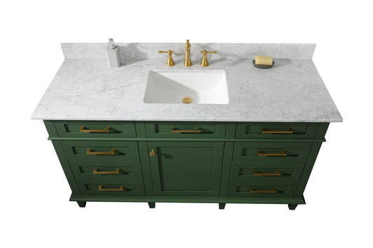 Legion Furniture WLF2260S-VG Legion Furniture WLF2260S-VG 60" Vogue Green Finish Single-Sink Vanity Cabinet with Carrara White Top