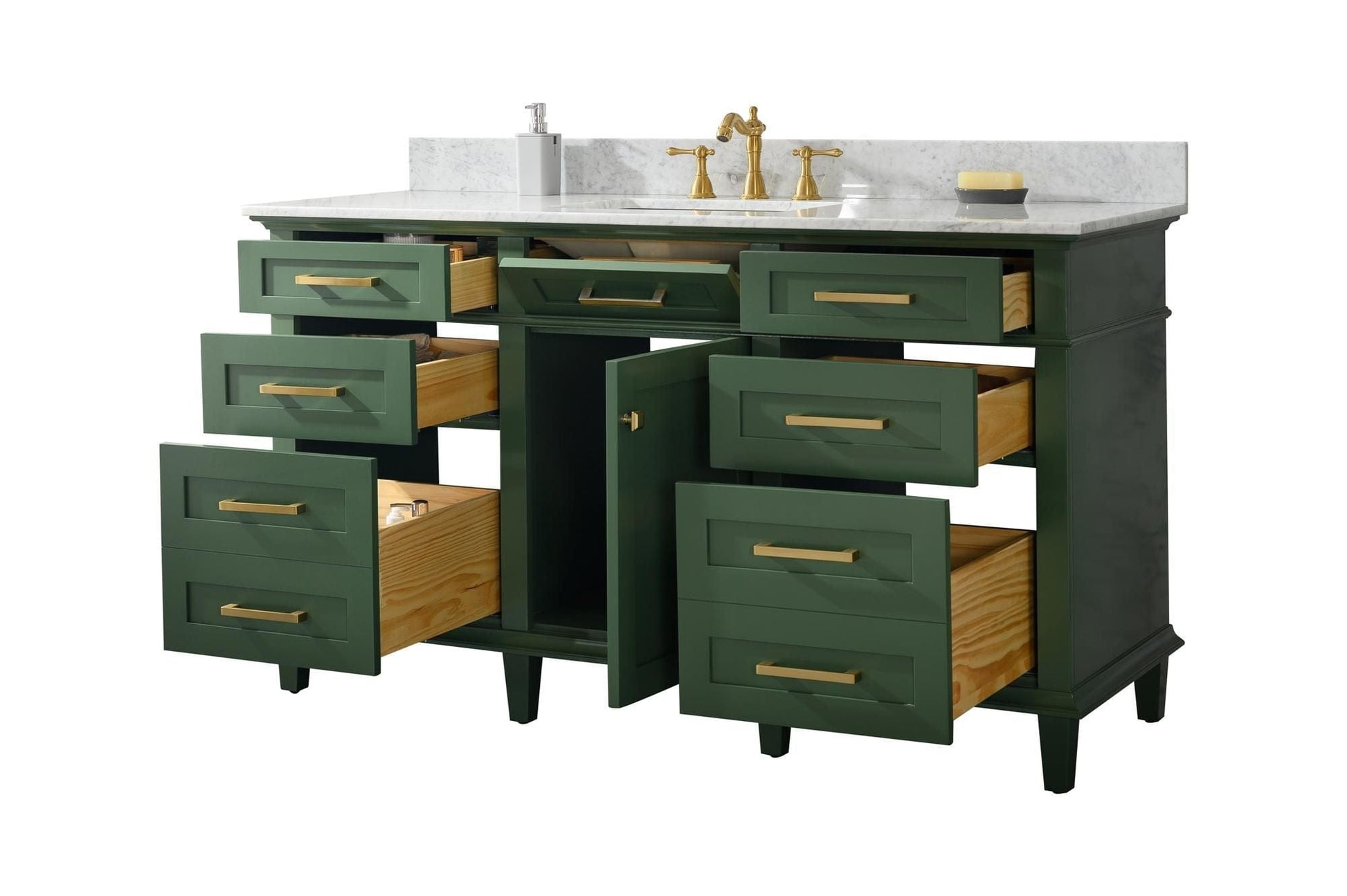 Legion Furniture WLF2260S-VG Legion Furniture WLF2260S-VG 60" Vogue Green Finish Single-Sink Vanity Cabinet with Carrara White Top