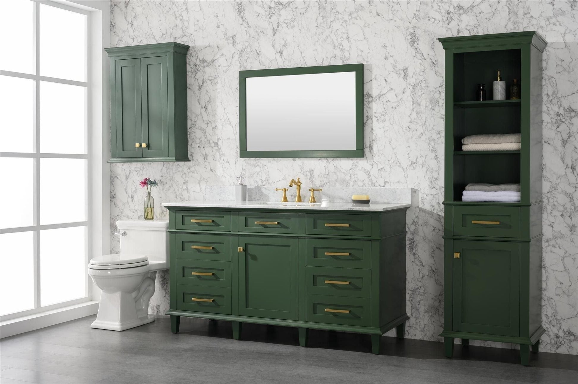 Legion Furniture WLF2260S-VG Legion Furniture WLF2260S-VG 60" Vogue Green Finish Single-Sink Vanity Cabinet with Carrara White Top