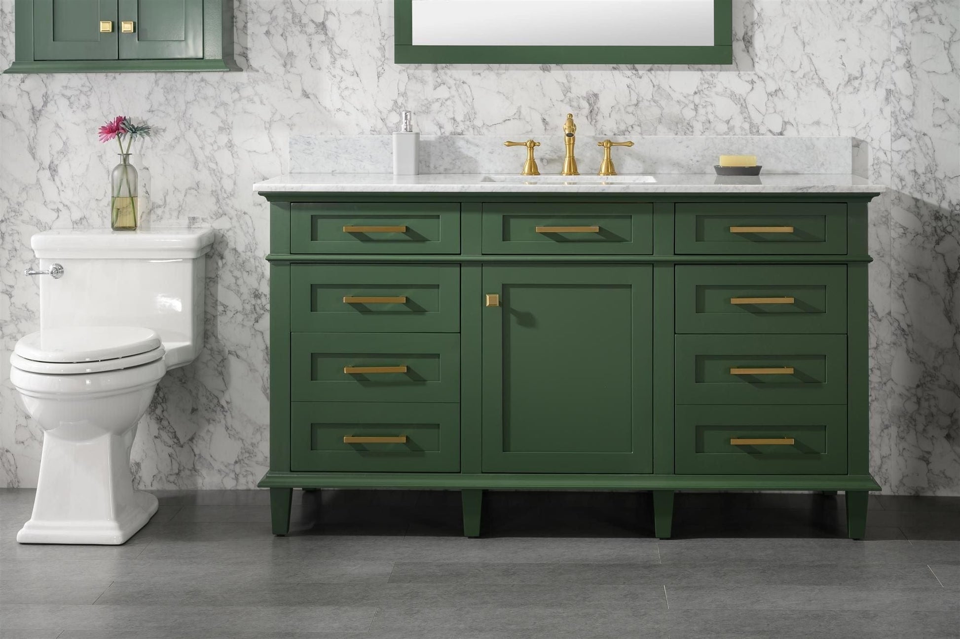 Legion Furniture WLF2260S-VG Legion Furniture WLF2260S-VG 60" Vogue Green Finish Single-Sink Vanity Cabinet with Carrara White Top