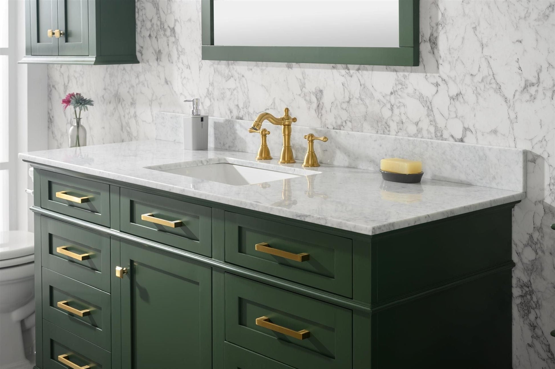 Legion Furniture WLF2260S-VG Legion Furniture WLF2260S-VG 60" Vogue Green Finish Single-Sink Vanity Cabinet with Carrara White Top