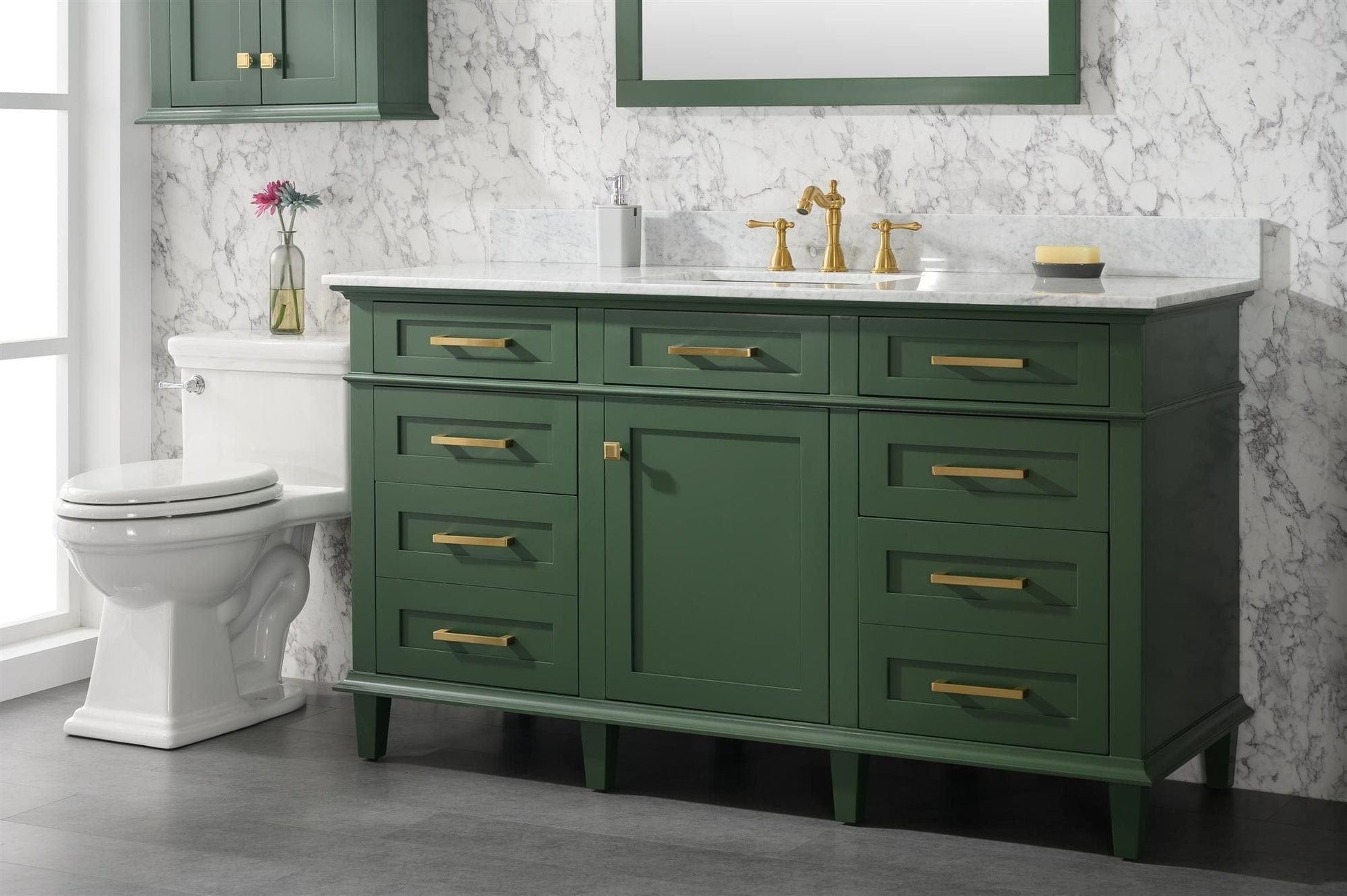 Legion Furniture WLF2260S-VG Legion Furniture WLF2260S-VG 60" Vogue Green Finish Single-Sink Vanity Cabinet with Carrara White Top