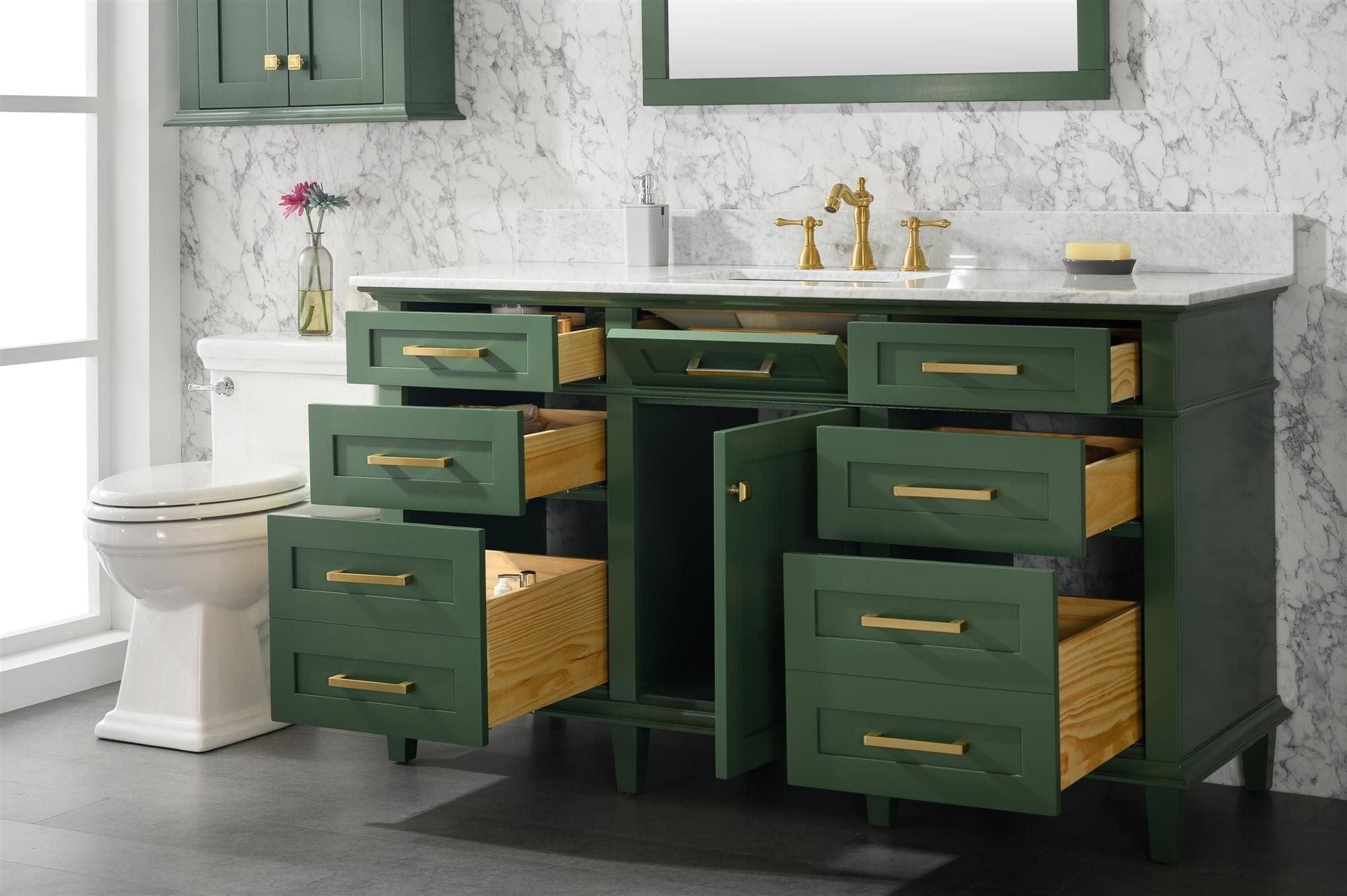 Legion Furniture WLF2260S-VG Legion Furniture WLF2260S-VG 60" Vogue Green Finish Single-Sink Vanity Cabinet with Carrara White Top