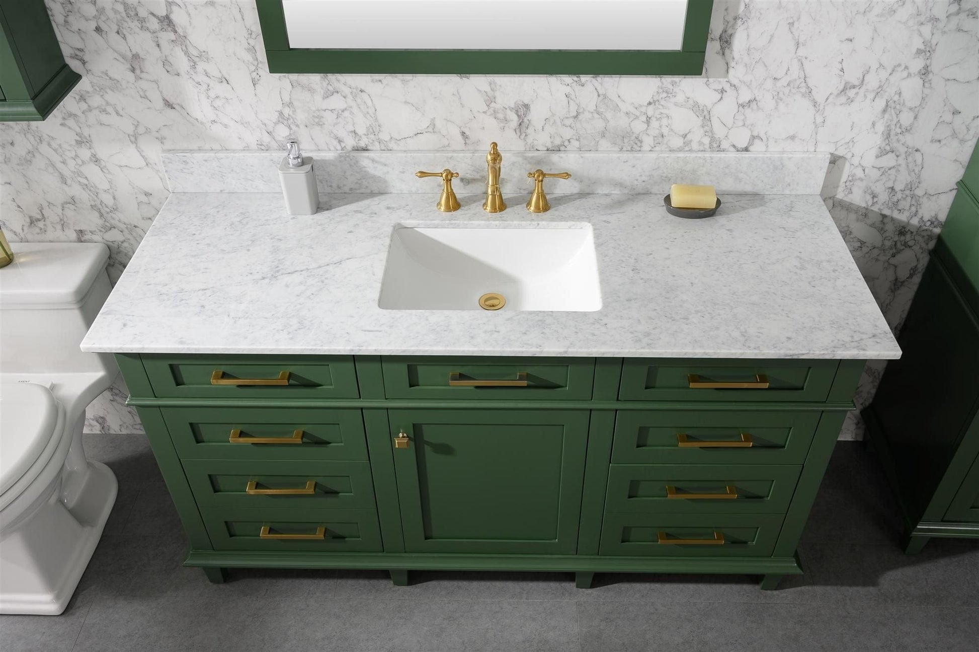 Legion Furniture WLF2260S-VG Legion Furniture WLF2260S-VG 60" Vogue Green Finish Single-Sink Vanity Cabinet with Carrara White Top