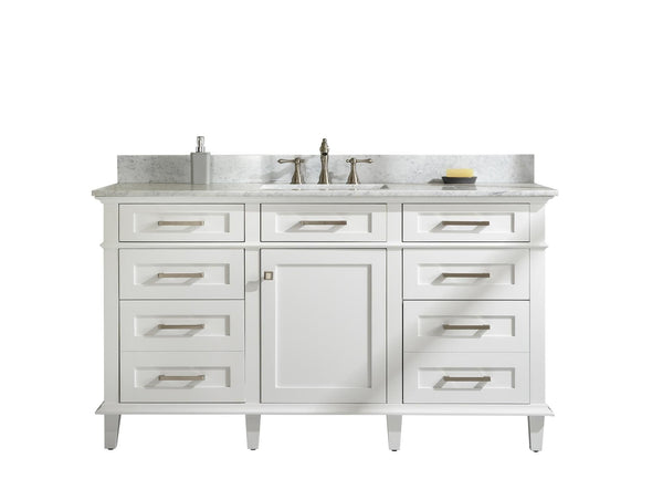 Legion Furniture WLF2260S-W Legion Furniture WLF2260S-W 60 White Finish Single-Sink Vanity Cabinet with Carrara White Top