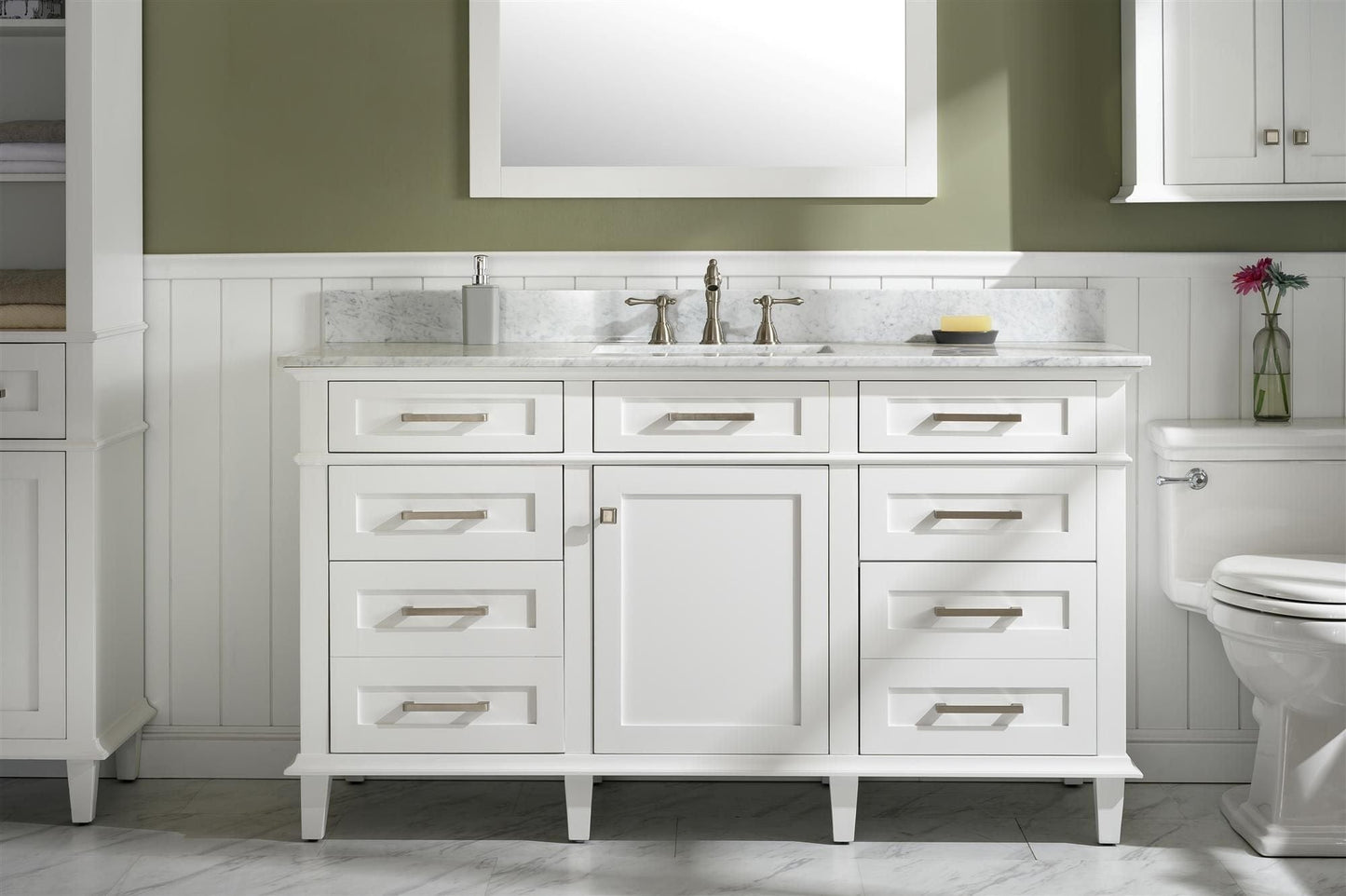 Legion Furniture WLF2260S-W Legion Furniture WLF2260S-W 60" White Finish Single-Sink Vanity Cabinet with Carrara White Top