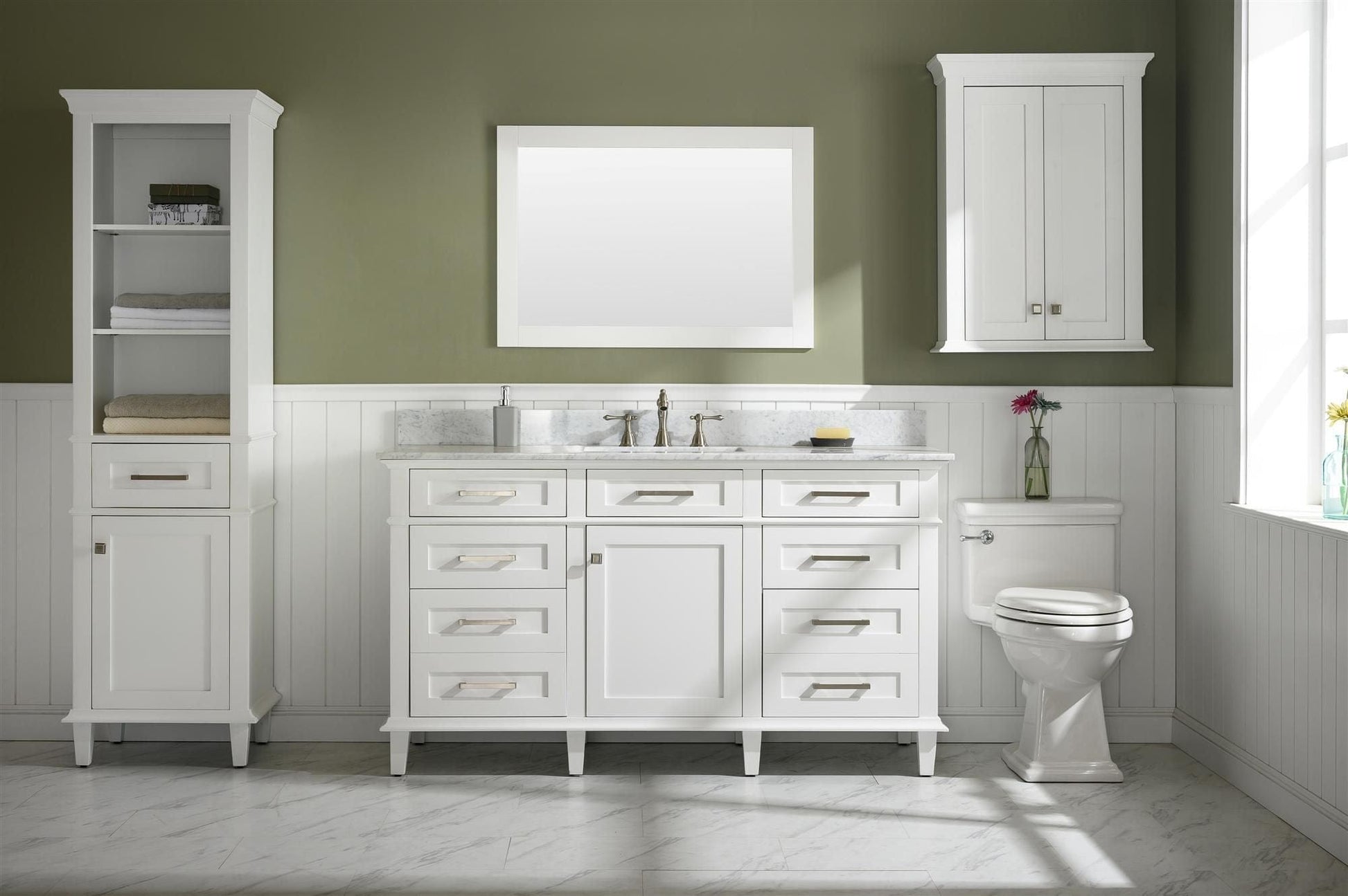 Legion Furniture WLF2260S-W Legion Furniture WLF2260S-W 60" White Finish Single-Sink Vanity Cabinet with Carrara White Top