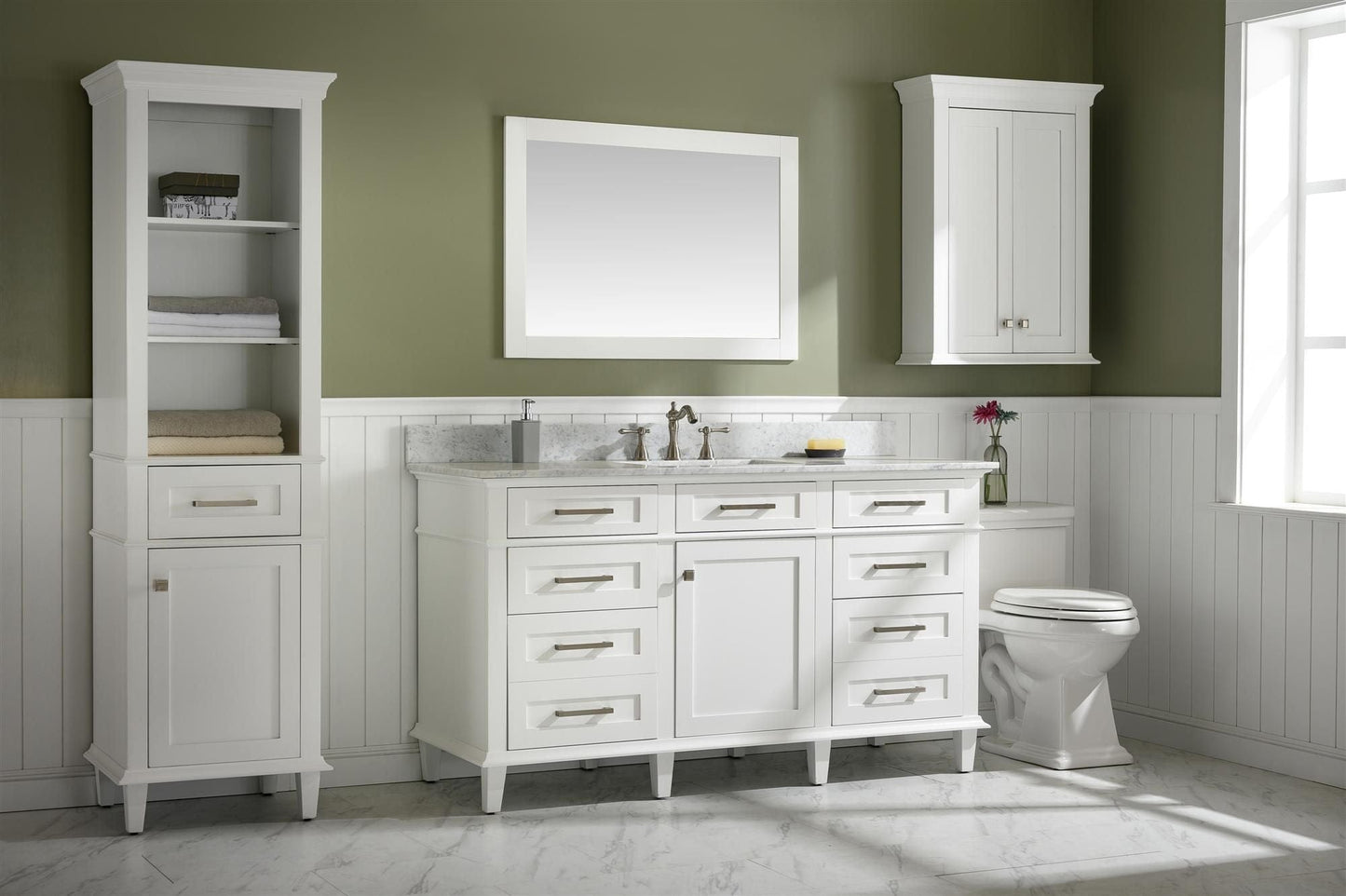 Legion Furniture WLF2260S-W Legion Furniture WLF2260S-W 60" White Finish Single-Sink Vanity Cabinet with Carrara White Top