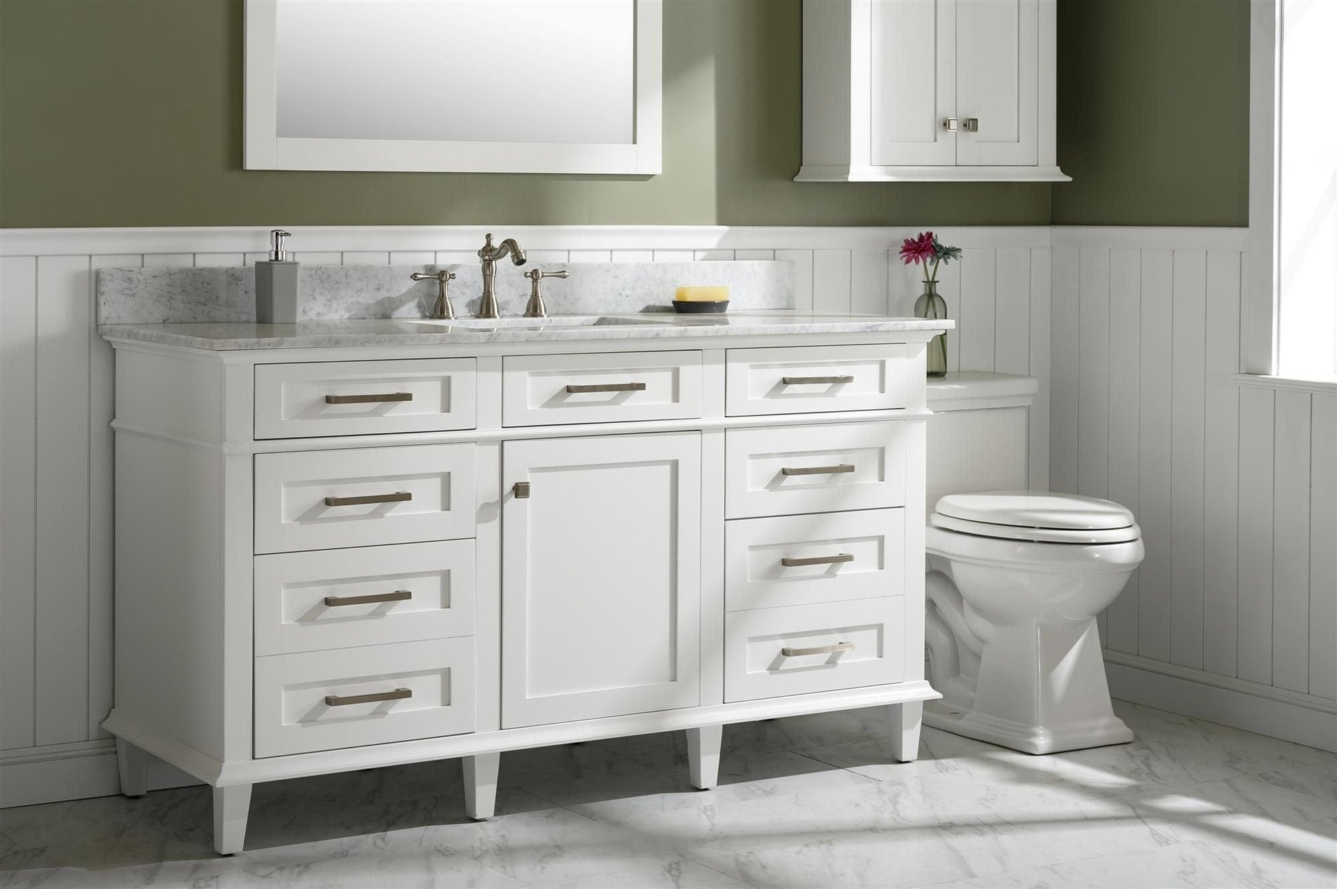 Legion Furniture WLF2260S-W Legion Furniture WLF2260S-W 60" White Finish Single-Sink Vanity Cabinet with Carrara White Top