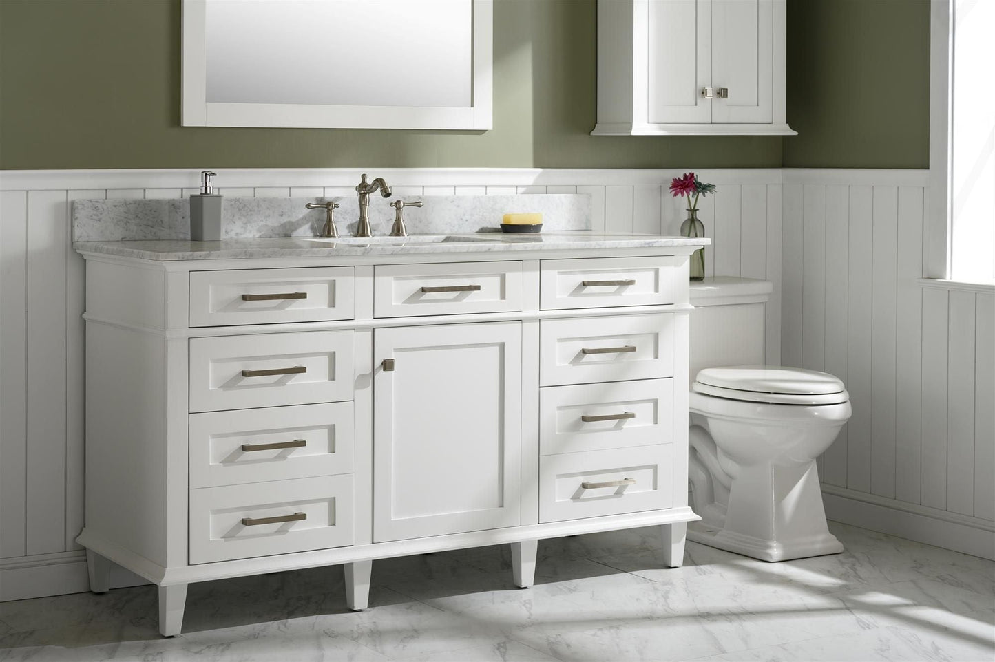 Legion Furniture WLF2260S-W Legion Furniture WLF2260S-W 60" White Finish Single-Sink Vanity Cabinet with Carrara White Top