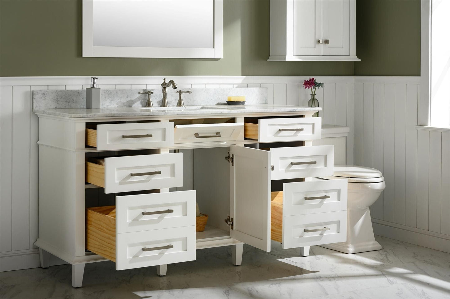 Legion Furniture WLF2260S-W Legion Furniture WLF2260S-W 60" White Finish Single-Sink Vanity Cabinet with Carrara White Top