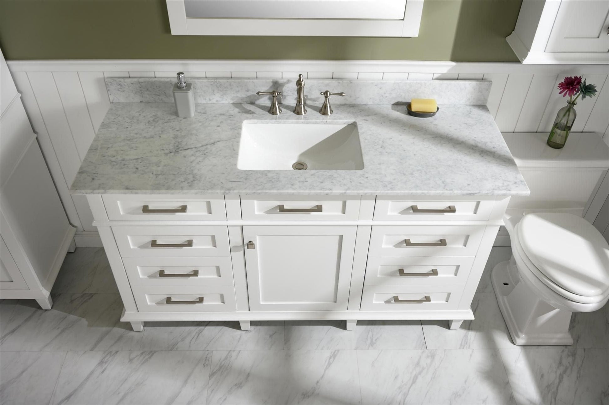 Legion Furniture WLF2260S-W Legion Furniture WLF2260S-W 60" White Finish Single-Sink Vanity Cabinet with Carrara White Top