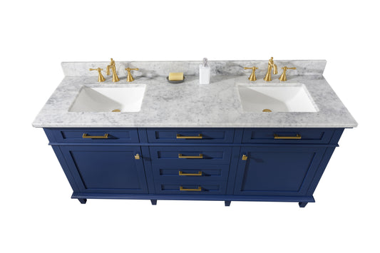 Legion Furniture WLF2272-B Legion Furniture WLF2272-B 72" Blue Double-Sink Vanity Cabinet with Carrara White Top