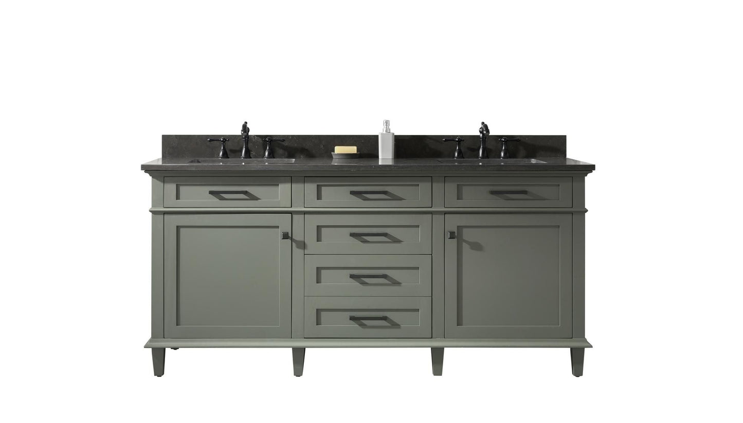 Legion Furniture WLF2272-PG Legion Furniture WLF2272-PG 72" Pewter Green Double-Sink Vanity Cabinet with Blue Limestone Top