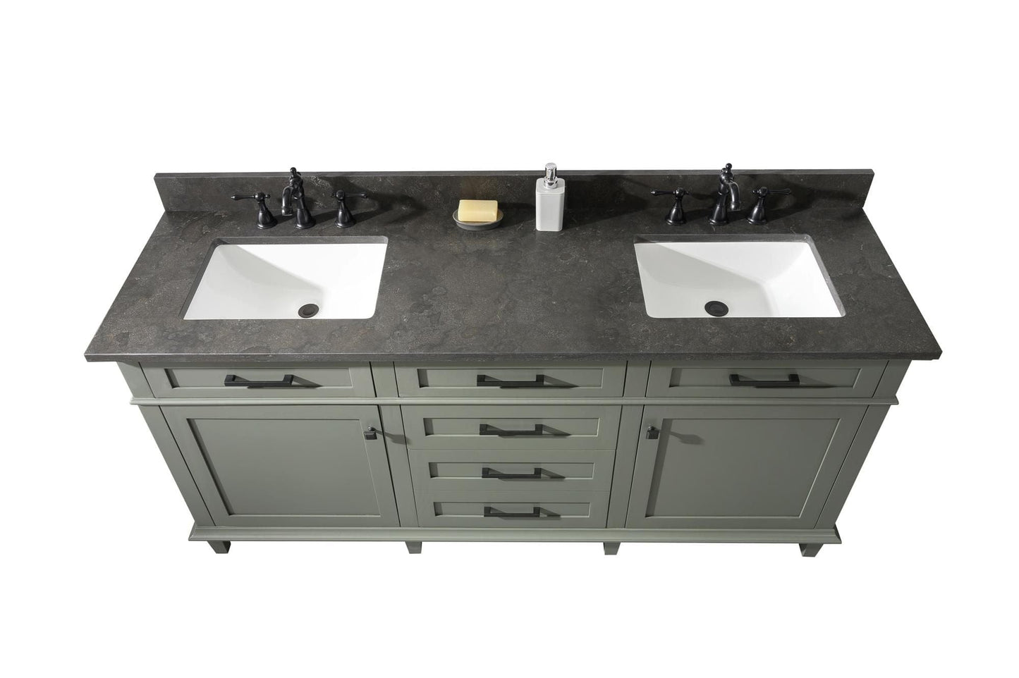 Legion Furniture WLF2272-PG Legion Furniture WLF2272-PG 72" Pewter Green Double-Sink Vanity Cabinet with Blue Limestone Top