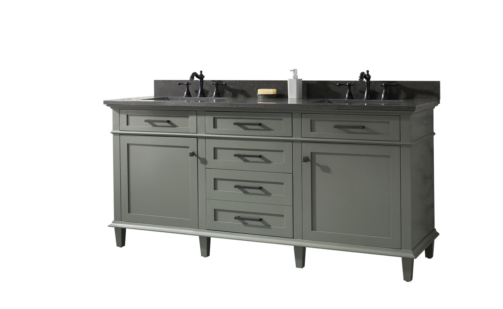 Legion Furniture WLF2272-PG Legion Furniture WLF2272-PG 72" Pewter Green Double-Sink Vanity Cabinet with Blue Limestone Top