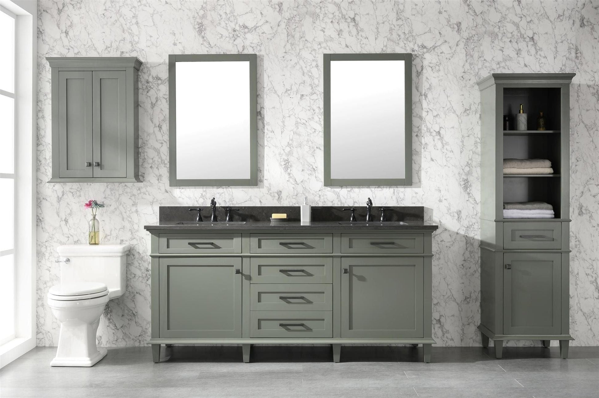 Legion Furniture WLF2272-PG Legion Furniture WLF2272-PG 72" Pewter Green Double-Sink Vanity Cabinet with Blue Limestone Top