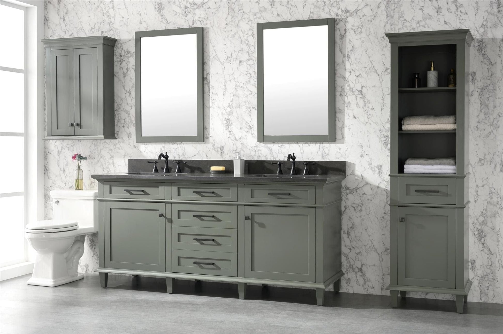 Legion Furniture WLF2272-PG Legion Furniture WLF2272-PG 72" Pewter Green Double-Sink Vanity Cabinet with Blue Limestone Top