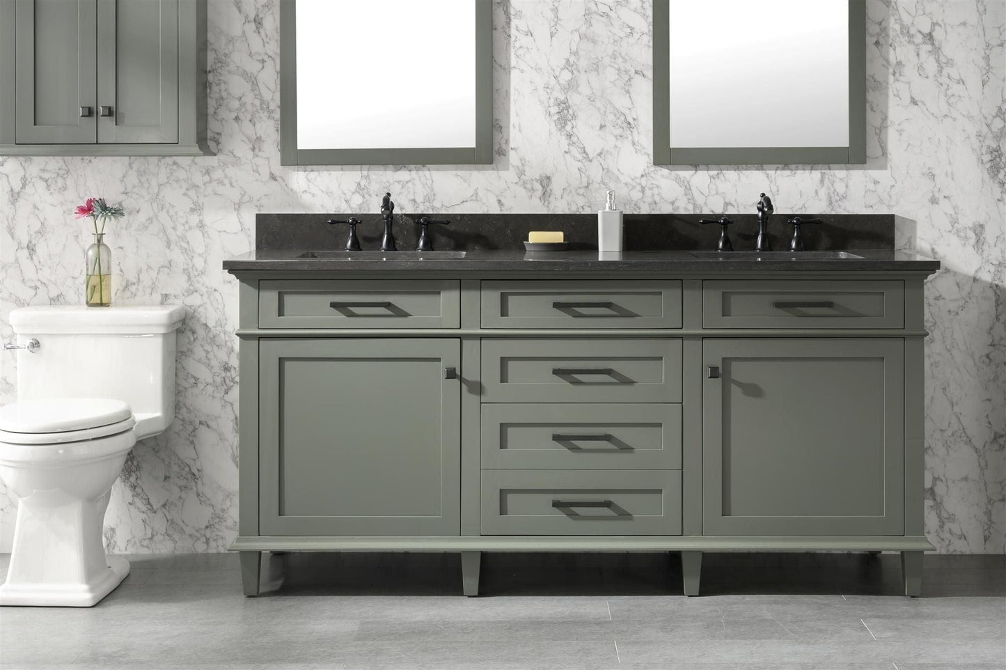 Legion Furniture WLF2272-PG Legion Furniture WLF2272-PG 72" Pewter Green Double-Sink Vanity Cabinet with Blue Limestone Top