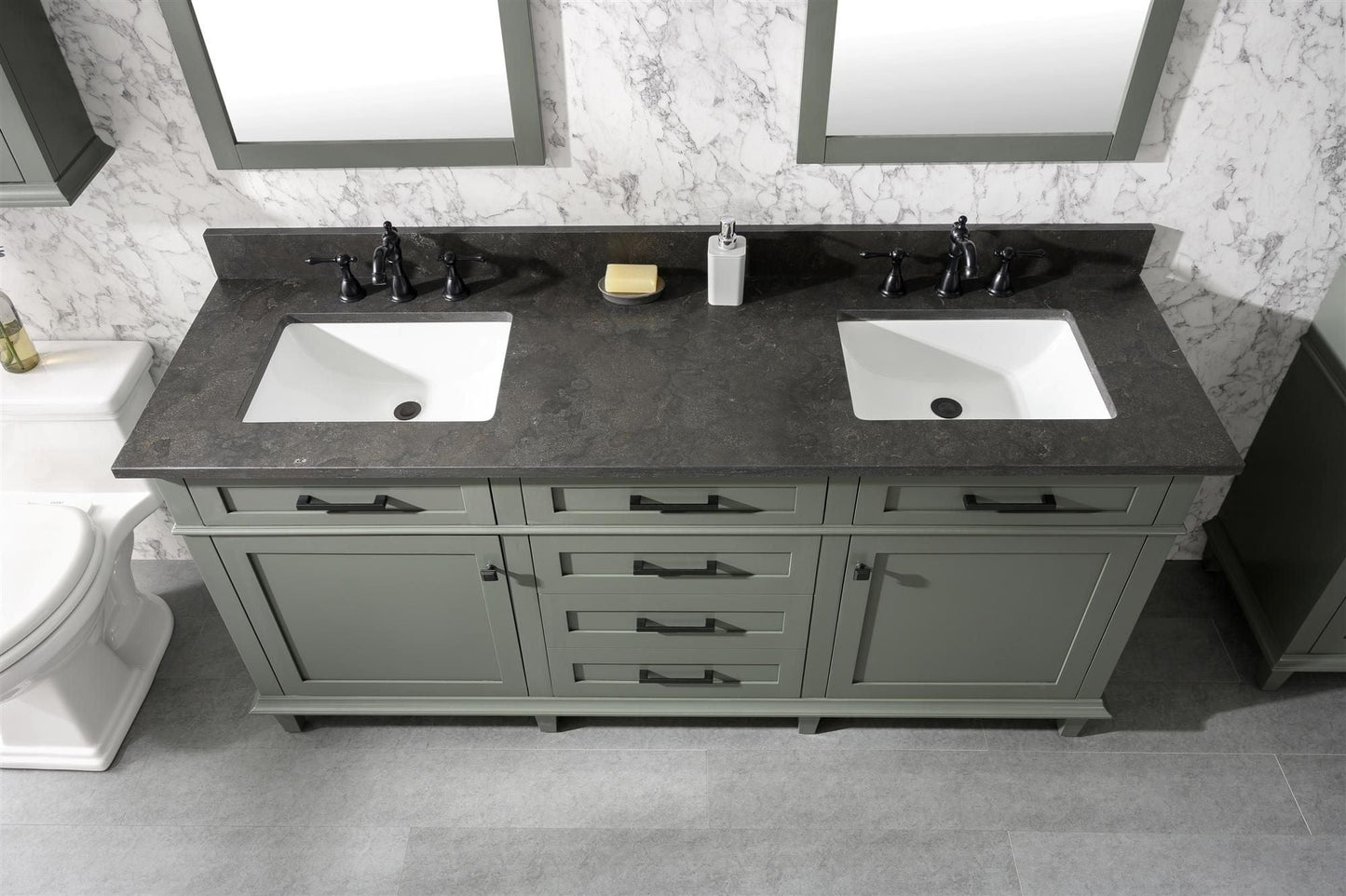 Legion Furniture WLF2272-PG Legion Furniture WLF2272-PG 72" Pewter Green Double-Sink Vanity Cabinet with Blue Limestone Top